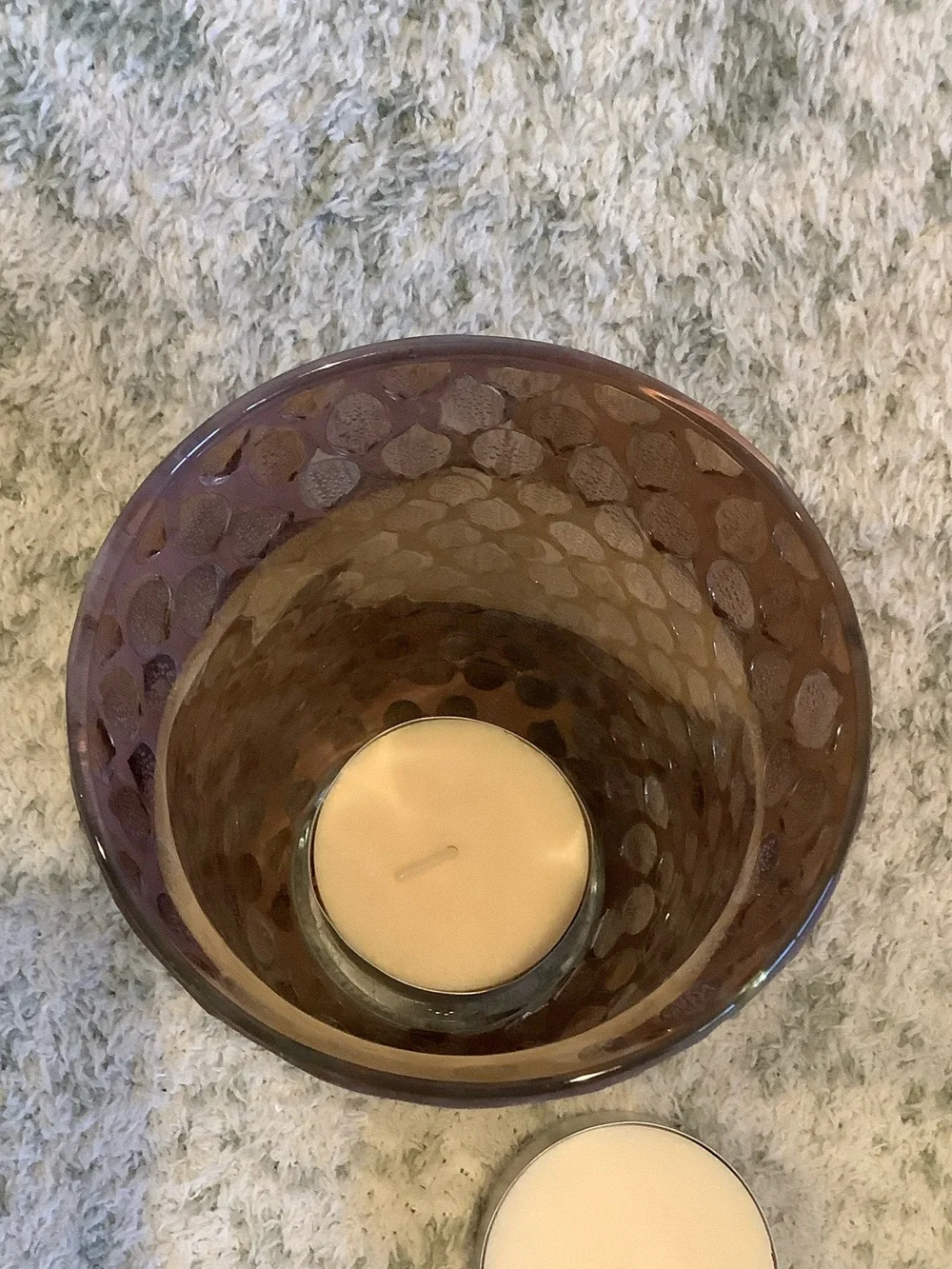 Brown Glass Moroccan Bohemian Romantic Candle Hurricane with 2 xl votives NWT